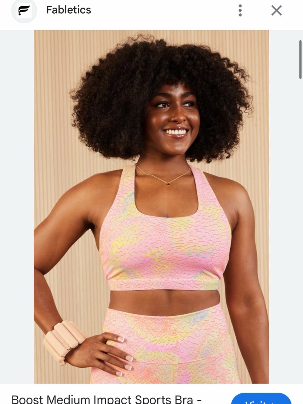 Fabletics Pastel Pink & Yellow Patterned Sports Bra